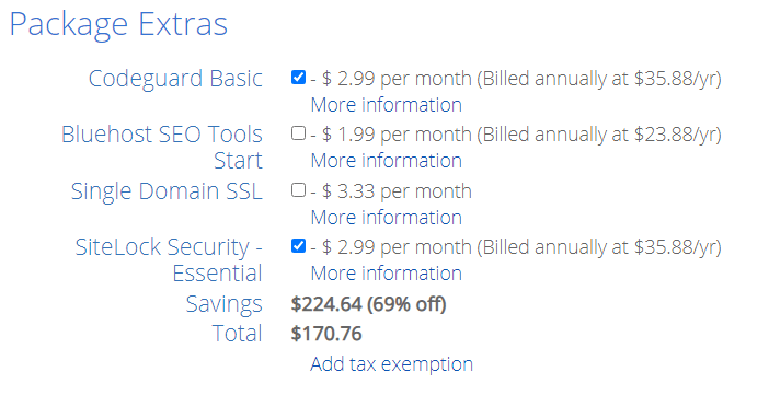 Extra hosting packages